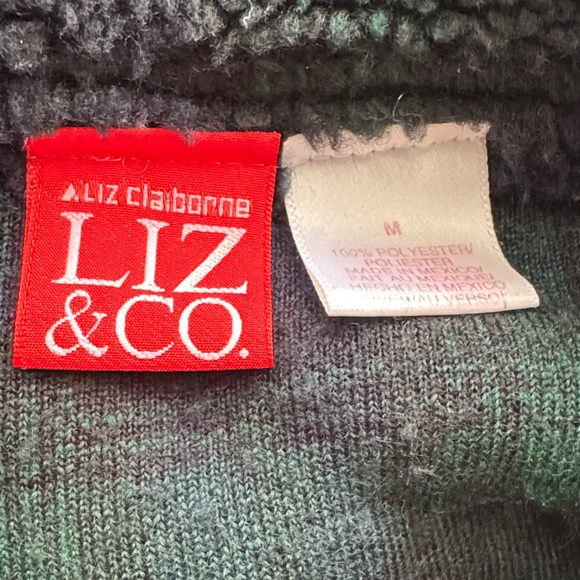 liz & co. Plush Button-Front Teddy Jacket in Black and Dark Green Plaid - Picture 6 of 6